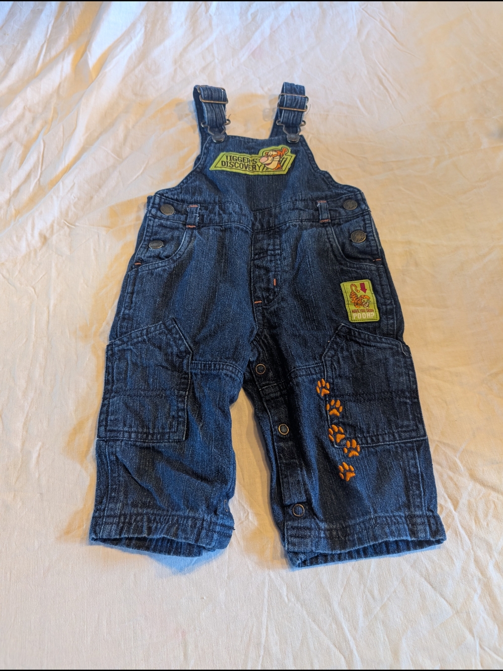 2/30$ Disney Tigger Dark Blue Denim Overalls with Orange Accents